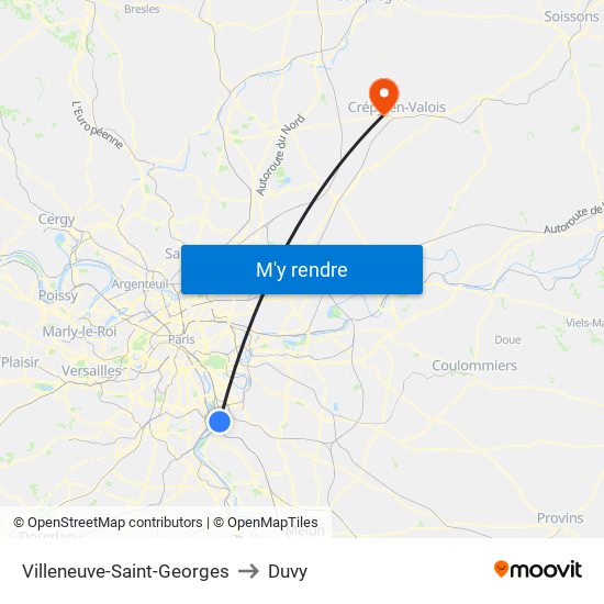 Villeneuve-Saint-Georges to Duvy map