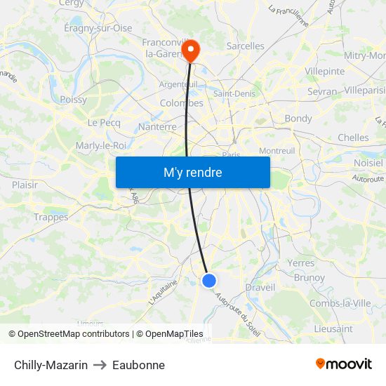 Chilly-Mazarin to Eaubonne map