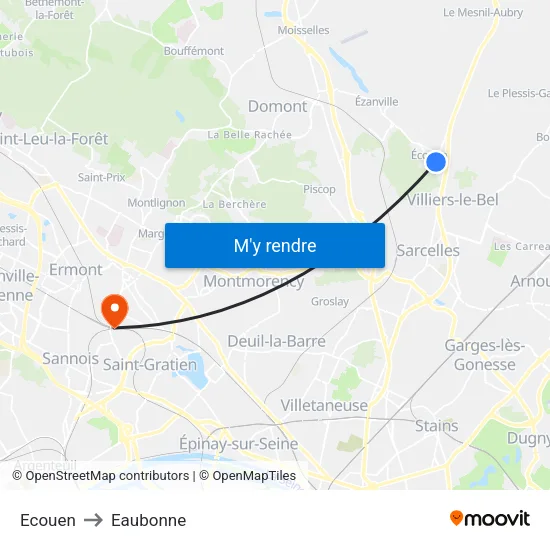 Ecouen to Eaubonne map