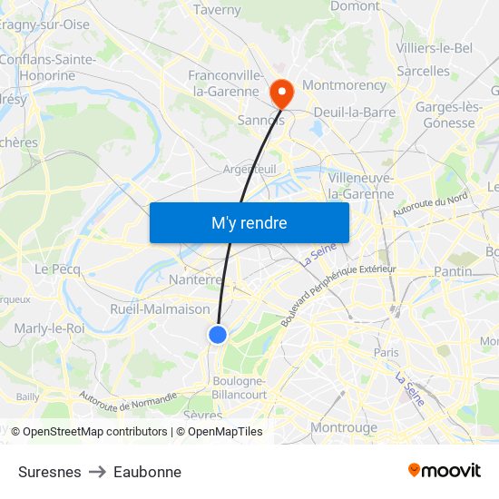 Suresnes to Eaubonne map