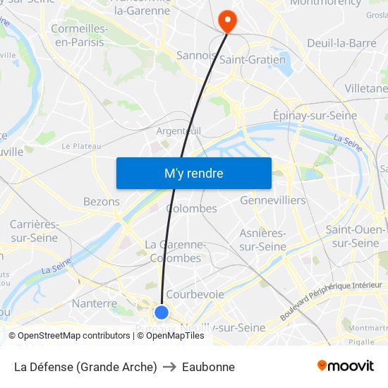 La Défense (Grande Arche) to Eaubonne map