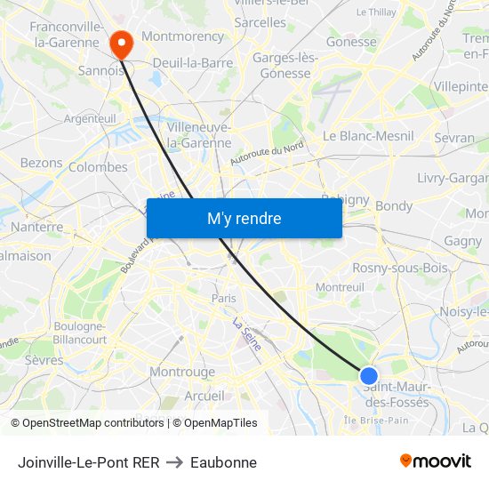 Joinville-Le-Pont RER to Eaubonne map