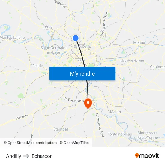 Andilly to Echarcon map