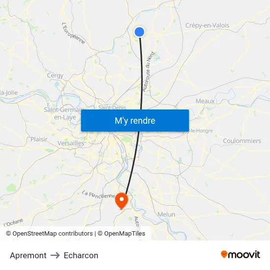Apremont to Echarcon map