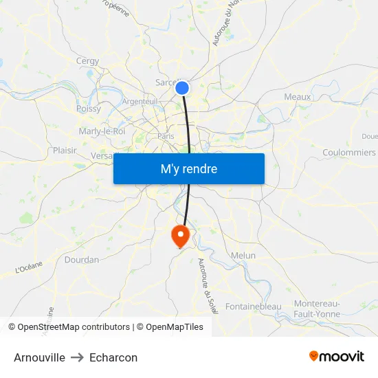 Arnouville to Echarcon map