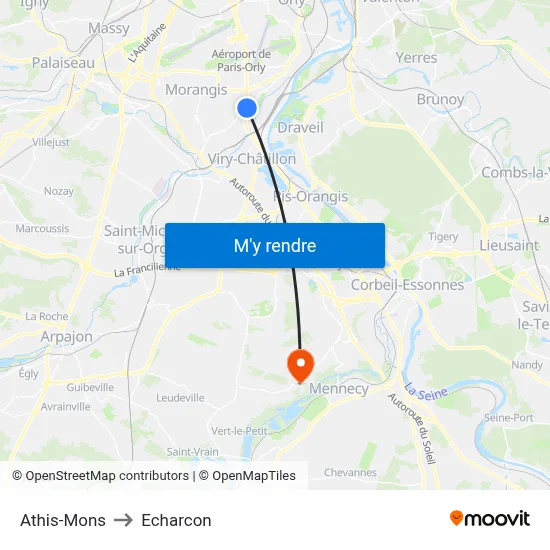 Athis-Mons to Echarcon map