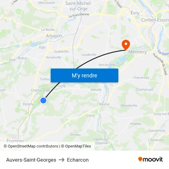 Auvers-Saint-Georges to Echarcon map