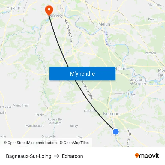 Bagneaux-Sur-Loing to Echarcon map