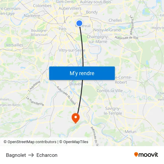 Bagnolet to Echarcon map