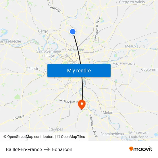 Baillet-En-France to Echarcon map