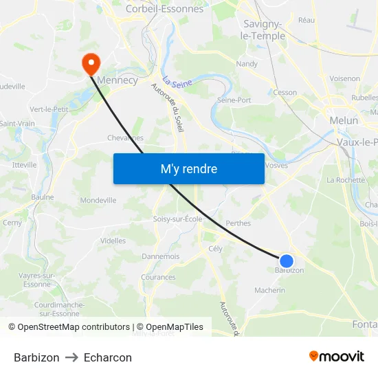 Barbizon to Echarcon map