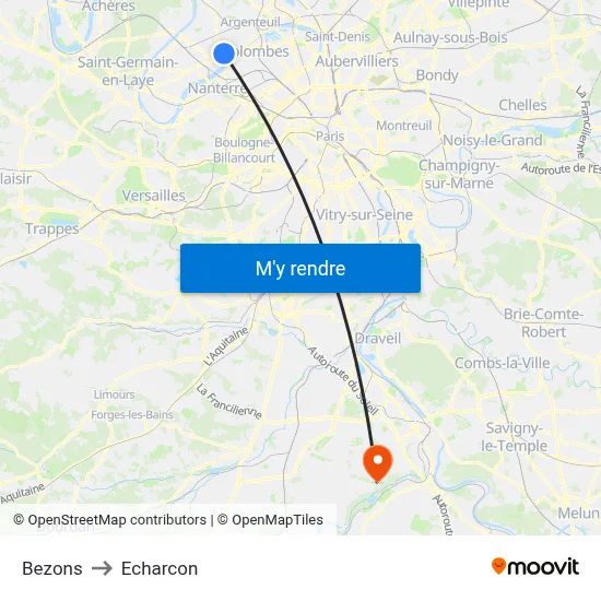 Bezons to Echarcon map