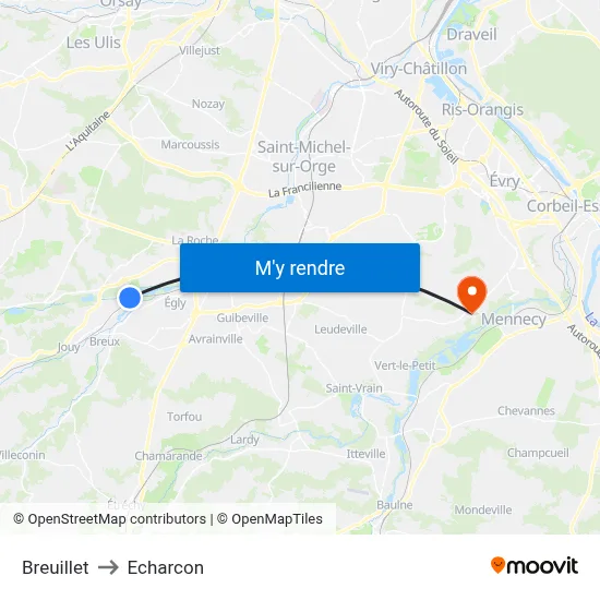 Breuillet to Echarcon map