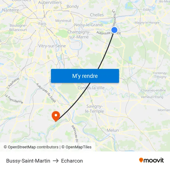 Bussy-Saint-Martin to Echarcon map