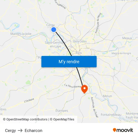 Cergy to Echarcon map