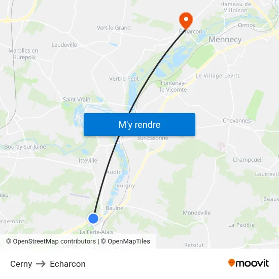 Cerny to Echarcon map