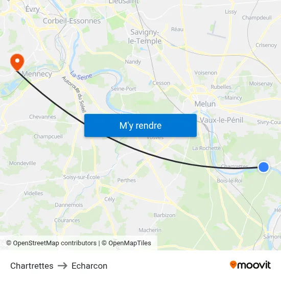 Chartrettes to Echarcon map