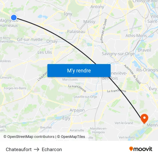Chateaufort to Echarcon map
