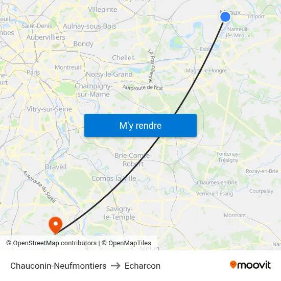 Chauconin-Neufmontiers to Echarcon map