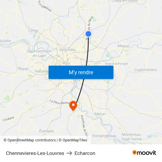 Chennevieres-Les-Louvres to Echarcon map