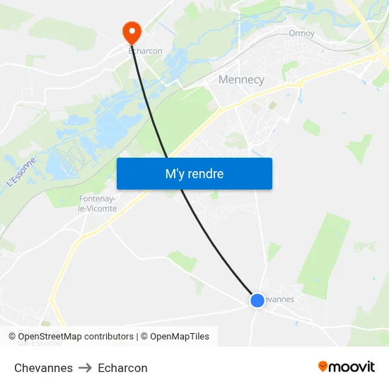 Chevannes to Echarcon map