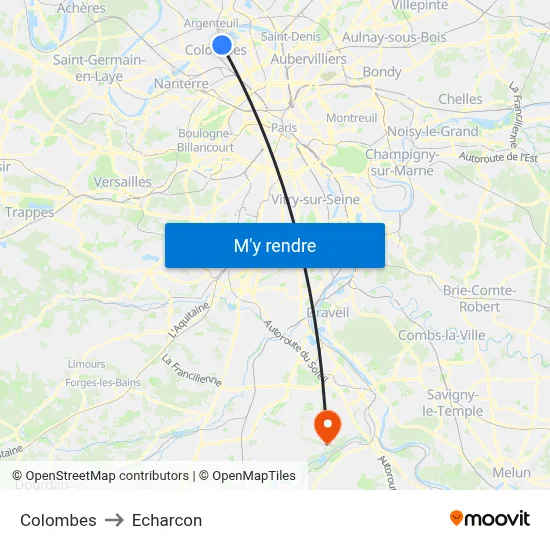 Colombes to Echarcon map
