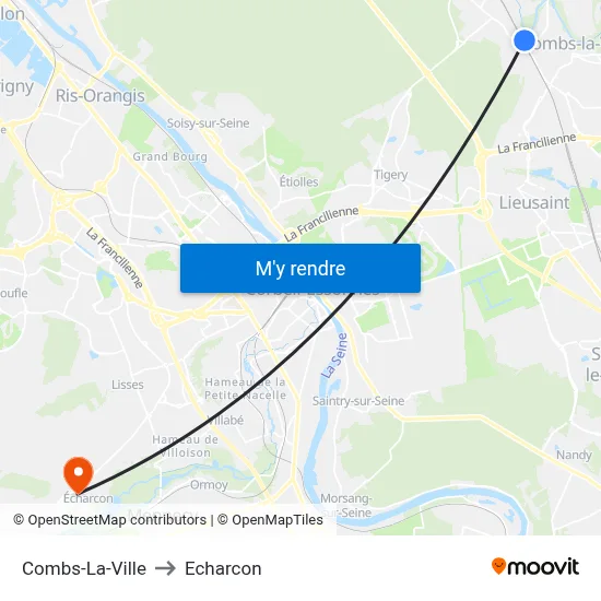 Combs-La-Ville to Echarcon map