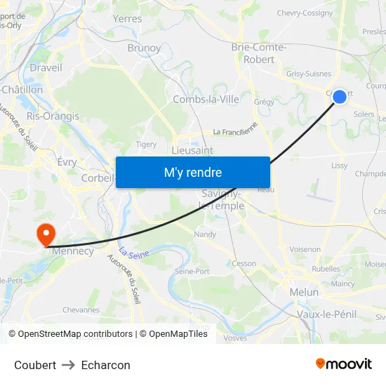 Coubert to Echarcon map