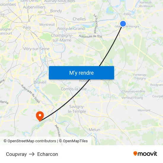 Coupvray to Echarcon map