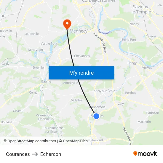 Courances to Echarcon map