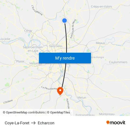 Coye-La-Foret to Echarcon map