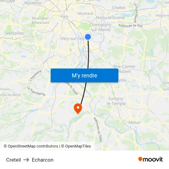 Creteil to Echarcon map