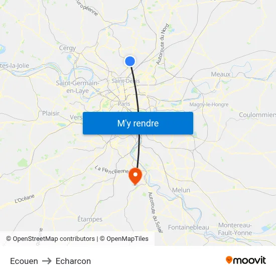 Ecouen to Echarcon map