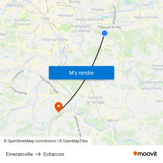 Emerainville to Echarcon map