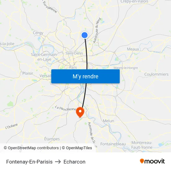 Fontenay-En-Parisis to Echarcon map
