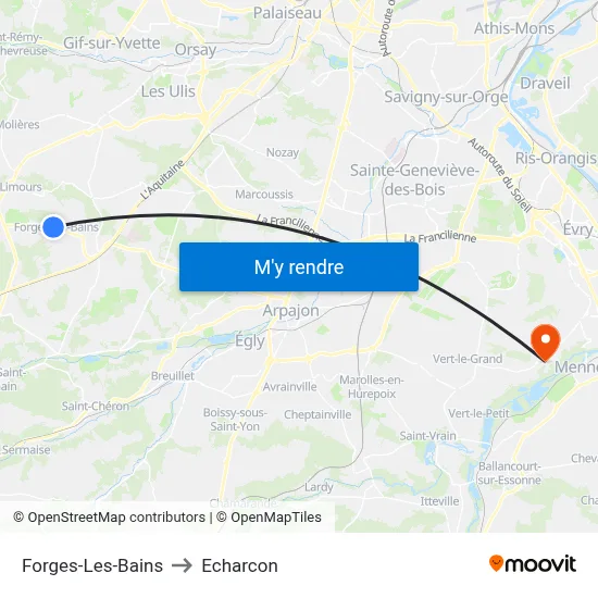 Forges-Les-Bains to Echarcon map