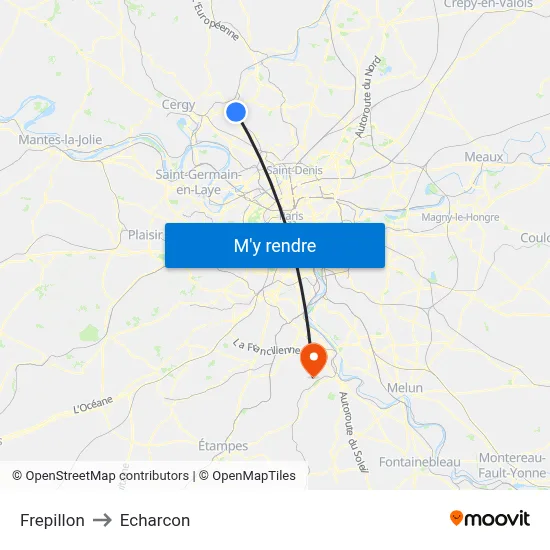 Frepillon to Echarcon map