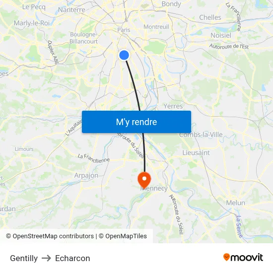 Gentilly to Echarcon map