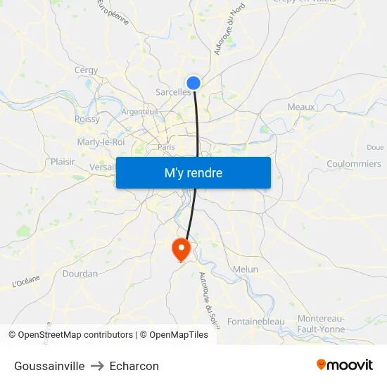 Goussainville to Echarcon map