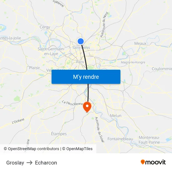 Groslay to Echarcon map
