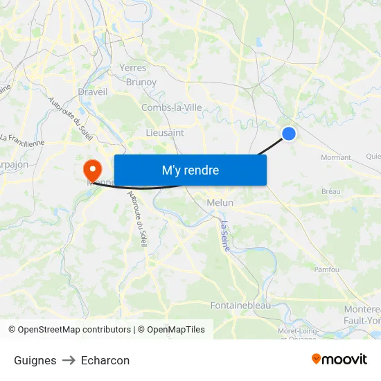Guignes to Echarcon map