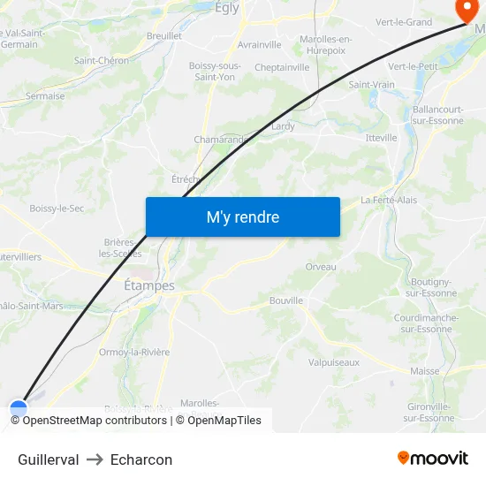 Guillerval to Echarcon map