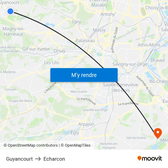 Guyancourt to Echarcon map