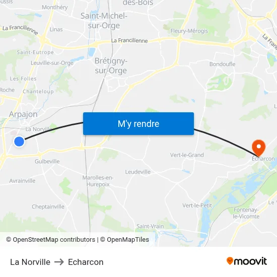 La Norville to Echarcon map