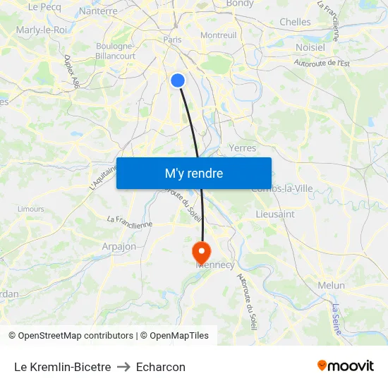 Le Kremlin-Bicetre to Echarcon map