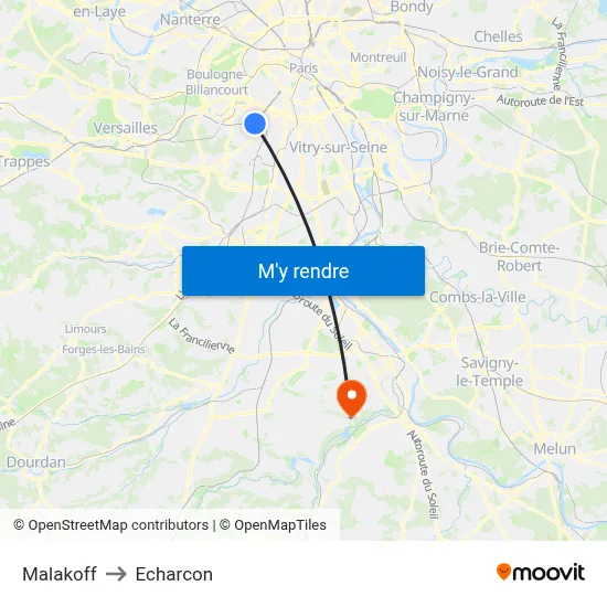 Malakoff to Echarcon map