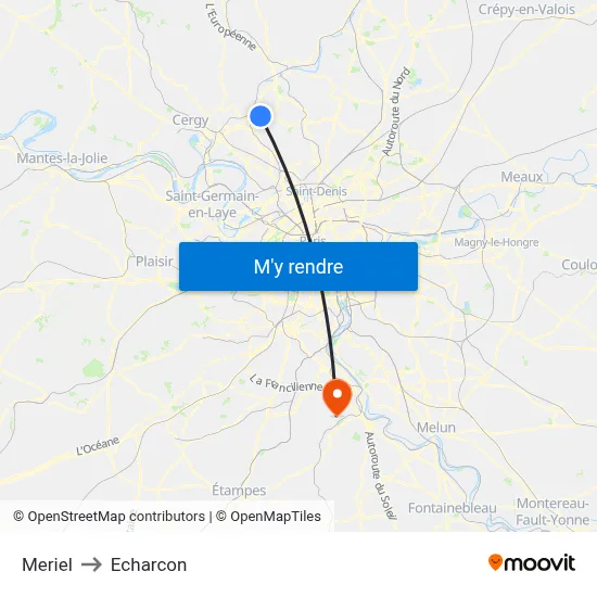 Meriel to Echarcon map