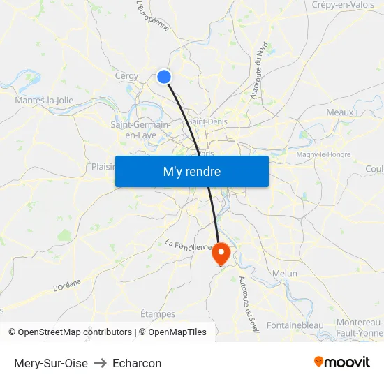 Mery-Sur-Oise to Echarcon map