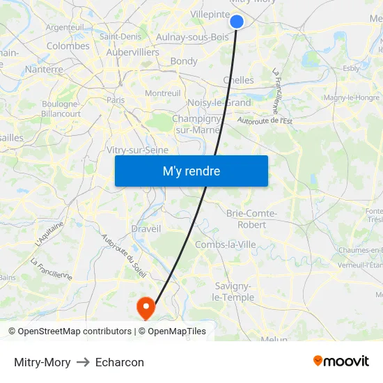 Mitry-Mory to Echarcon map