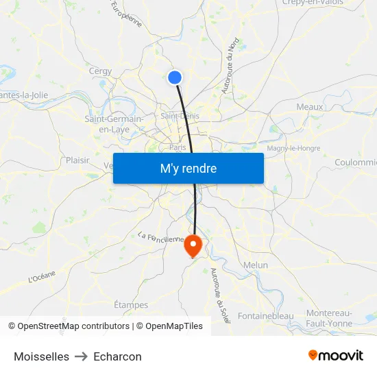 Moisselles to Echarcon map